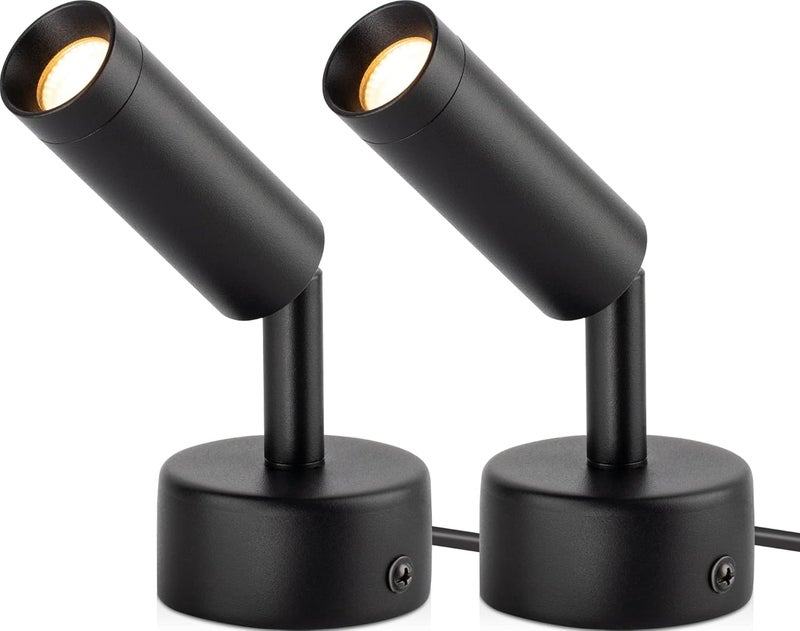 URTOM 2 Pack Indoor Spotlight LED Up Lights for Plant 120V Floor Spot Lights Accent Light Indoor Uplighting Warm White Spotlight Lamp Accent Lighting LED Uplight, 5.9 FT Plug Cord with Foot Switch - Image 1